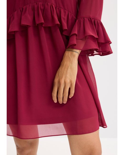 Abito Di Chiffon Con Volant di bonprix in Red