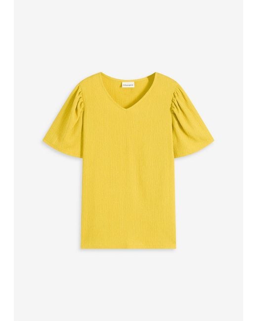 bonprix Yellow Shirt Aus Strukturiertem Crêpe Mit Flügelärmel