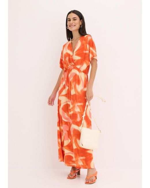 bonprix Orange Maxikleid Mit Batik-Print Aus Softem Viskose-Mix