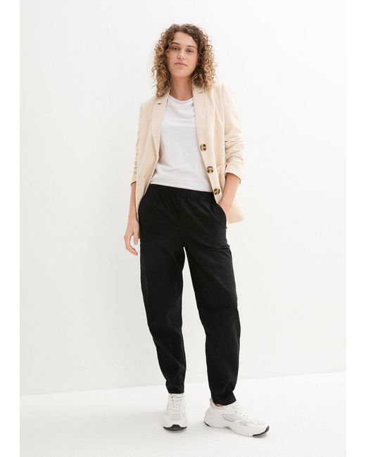bonprix Black Hose Aus Baumwoll-Leinen-Mix, High-Waist