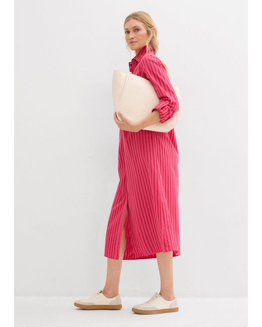 bonprix Pink Kleid Mit Hemdkragen Aus Reiner Baumwolle