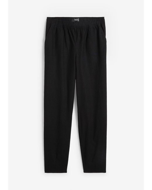 bonprix Black Hose Aus Baumwoll-Leinen-Mix, High-Waist
