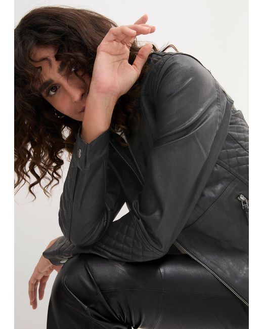 bonprix Black Lederimitat Biker-Jacke