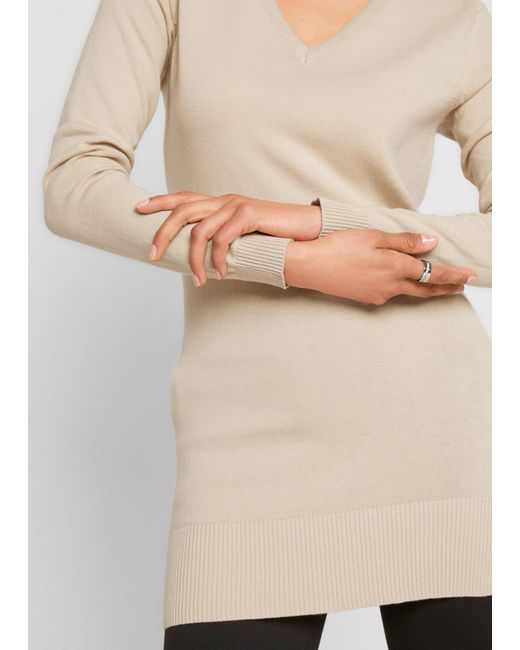 bonprix Natural Basic Longpullover mit V-Ausschnitt