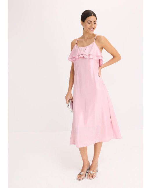 bonprix Pink Trägerkleid Mit Volants