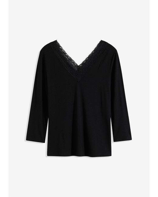 Maglia A Maniche Lunghe Con Pizzo di bonprix in Black