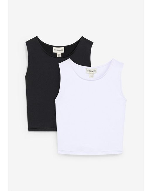 Top Corto Aderente (Pacco Da Due) di bonprix in White