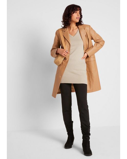 bonprix Natural Basic Longpullover mit V-Ausschnitt