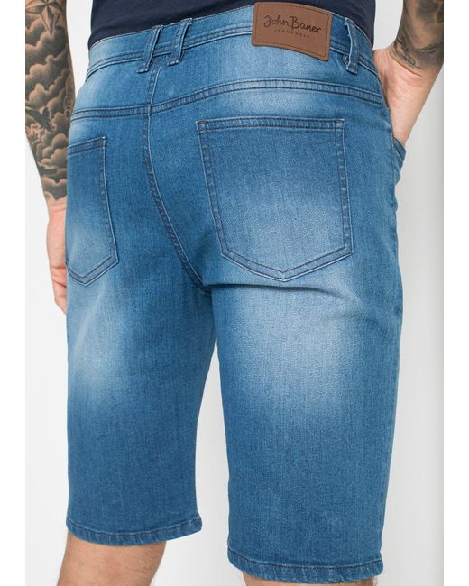 bonprix Stretch-Jeans-Bermuda Mit Verstärktem Schritt, Regular Fit in Blue für Herren
