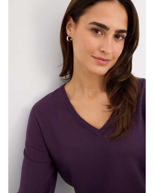 bonprix Purple Feinstrick Longpullover Mit V-Ausschnitt