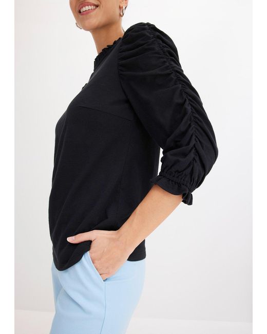 bonprix Black 3/4-Arm Shirt Mit Raffung