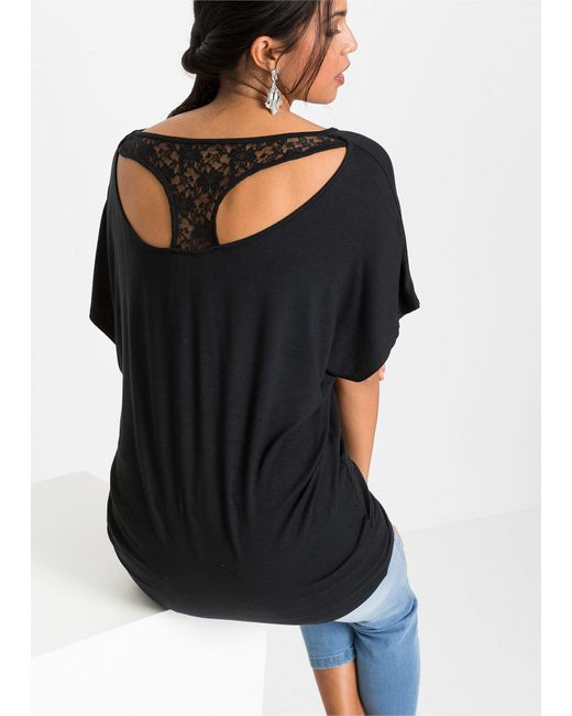Maglia Con Pizzo E Maniche A Pipistrello di bonprix in Black