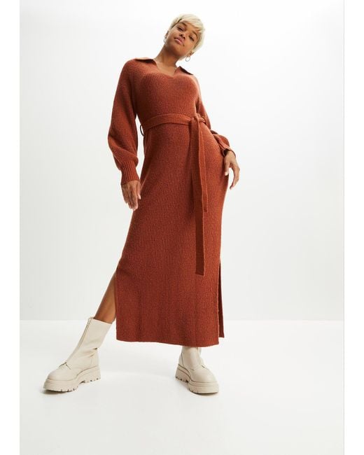 bonprix Red Maxi-Strickkleid Mit Gürtel (2-Tlg. Set)