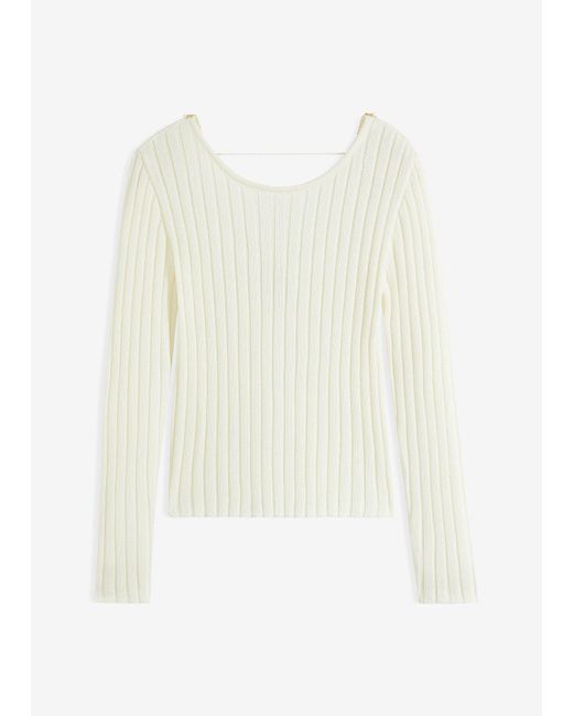 bonprix White Gerippter Pullover Mit Dekorativem Perlenband