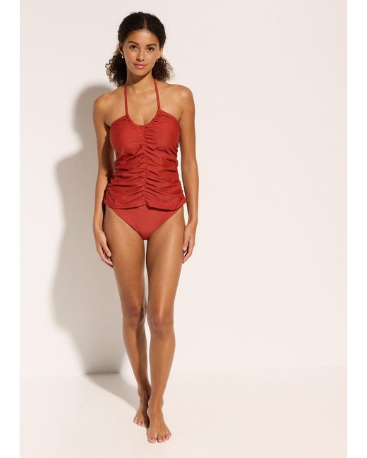 Tankini Allacciato Dietro Al Collo Con Arricciatura (Set 2 Pezzi) di bonprix in Red