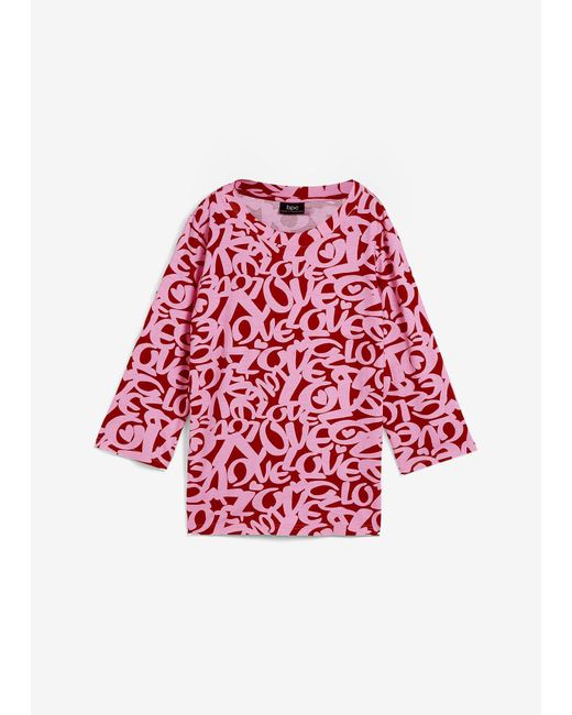 Maglia Con Scollo Rotondo E Maniche A 3/4 di bonprix in Red