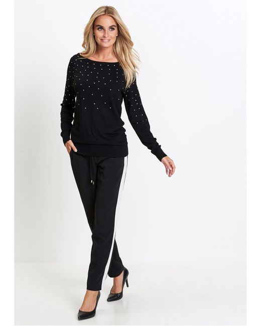 bonprix Black Long-Pullover Mit Glitzersteinen