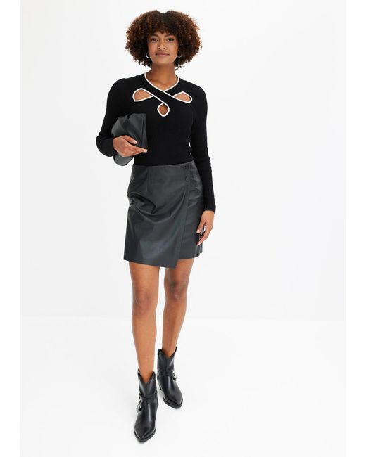 bonprix Black Kurzer Feinstrickpullover