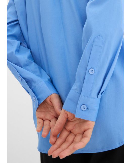 Camicia Lunga Con Scollo A V di bonprix in Blue