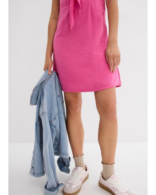 bonprix Pink Minikleid Mit Bindedetail Am Ausschnitt