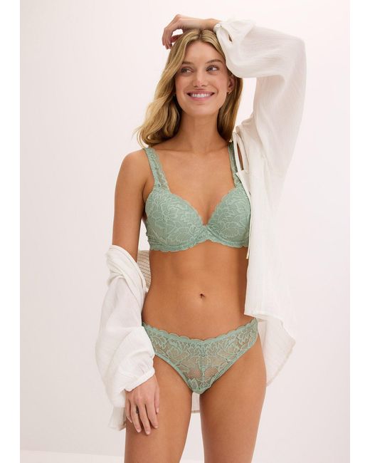 bonprix Green V-String Mit Floraler Spitze