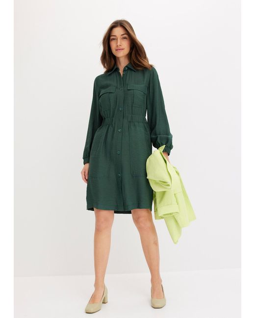 bonprix Green Hemdblusenkleid Aus Feinem Viskose-Mix
