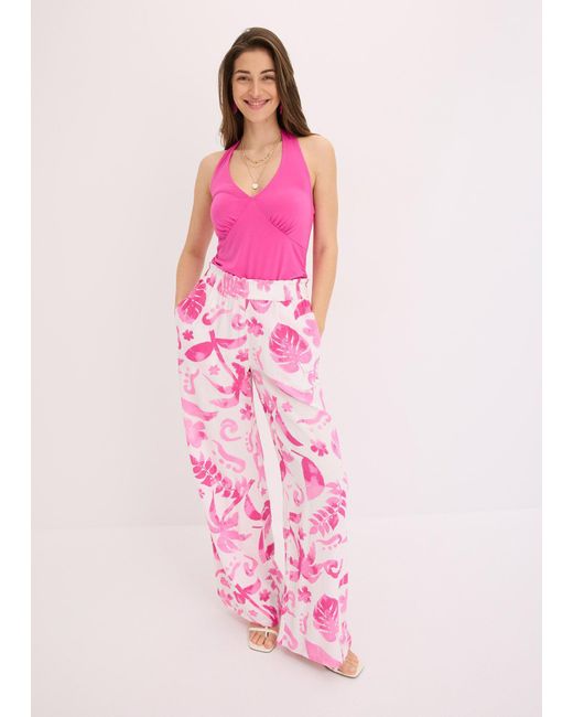 bonprix Pink Bedruckte Weite Hose Aus Strukturierter Viskose