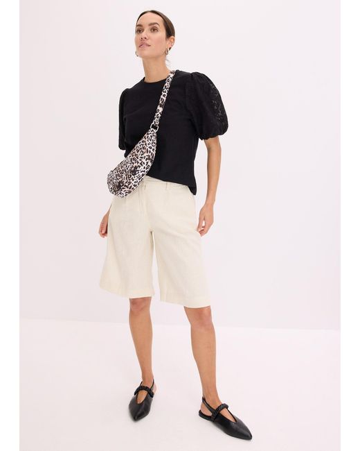 bonprix Black Shirt Mit Spitzenärmeln