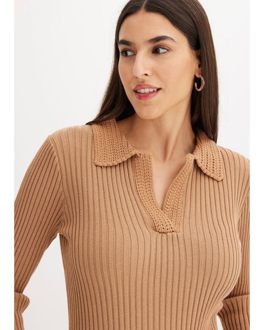bonprix Brown Feinstrickpullover Mit Schmückendem Kragen