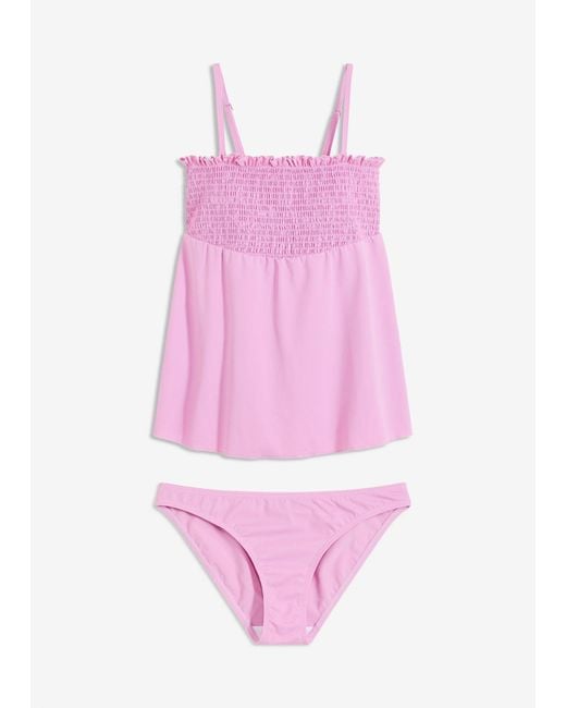 Tankini A Fascia Con Lavorazione A Punto Smock (Set 2 Pezzi) di bonprix in Pink