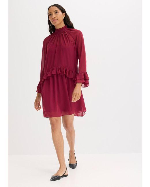 Abito Di Chiffon Con Volant di bonprix in Red