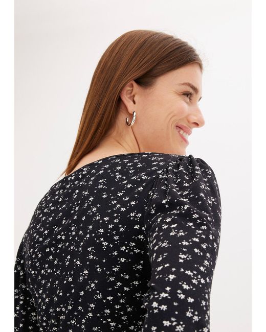bonprix Black Langarmshirt Mit Kräuselung