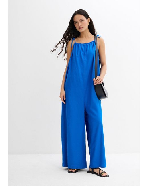 bonprix Blue Jumpsuit Aus Leichtem Leinen-Viskose-Mix