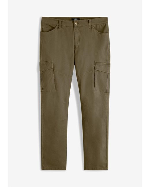 bonprix Slim Fit Stretch-Hose Mit Cargotaschen, Straight in Green für Herren