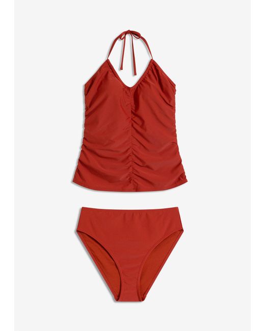Tankini Allacciato Dietro Al Collo Con Arricciatura (Set 2 Pezzi) di bonprix in Red