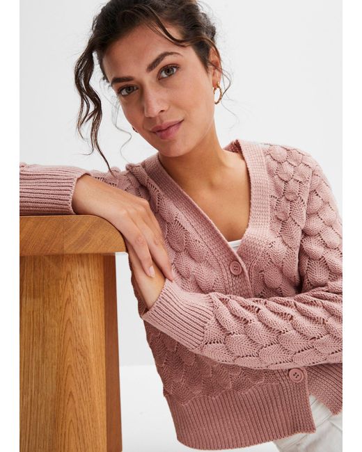 bonprix Pink Ajour-Strickjacke