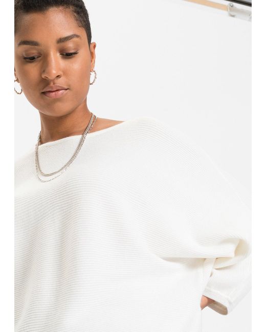 bonprix White Oversize Ripp-Pullover Aus Viskose-Mix