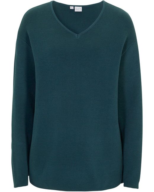 bonprix Green Milano Rib Pullover Mit V-Ausschnitt