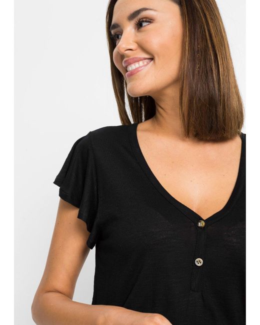 Maglia Lunga Con Bottoni di bonprix in Black