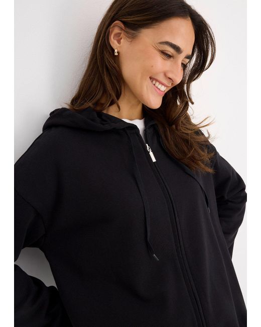 Felpa Lunga Con Zip di bonprix in Black