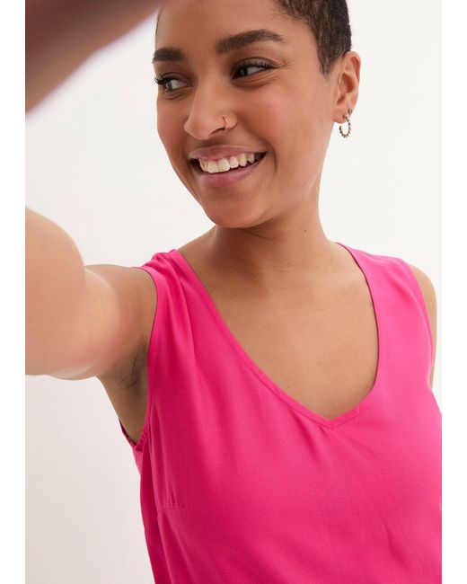 bonprix Pink Kurzes Kleid Aus Fließender Viskose