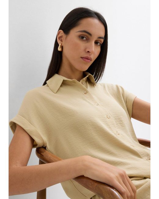 bonprix Natural Oversized Bluse Aus Strukturiertem Crêpe