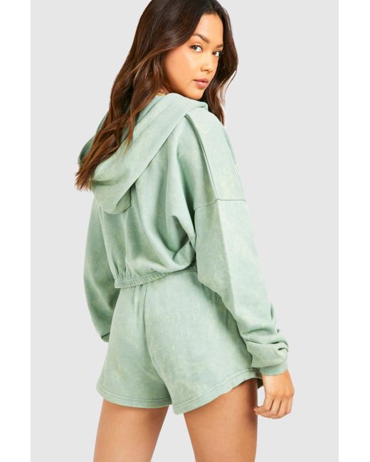 Boohoo Green Dsgn Studio Washed Zip Through Boxy Fit Hoodie