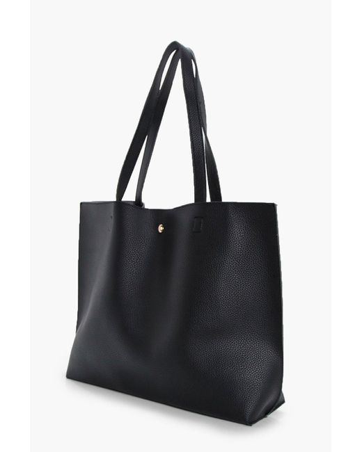 Boohoo Large Popper Tote Shopper Bag in Black Lyst