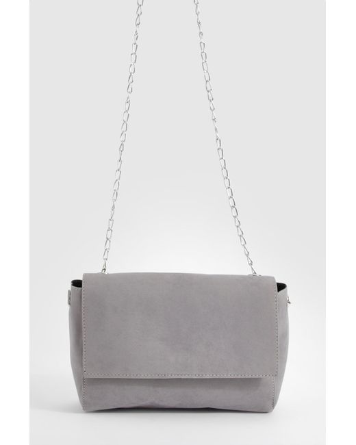 Boohoo Gray Structured Clutch Bag And Chain