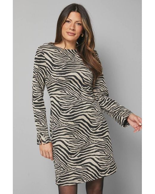 Wallis Gray Animal Ponte Split Sleeve Shift Dress