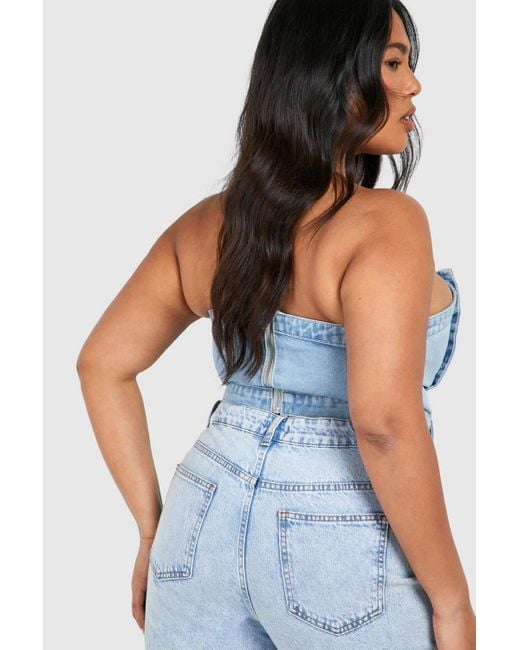 Boohoo Blue Plus Button Down Denim Top