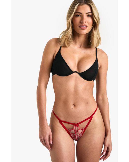 Boohoo Black Heart Embroidered Cut Out Brief