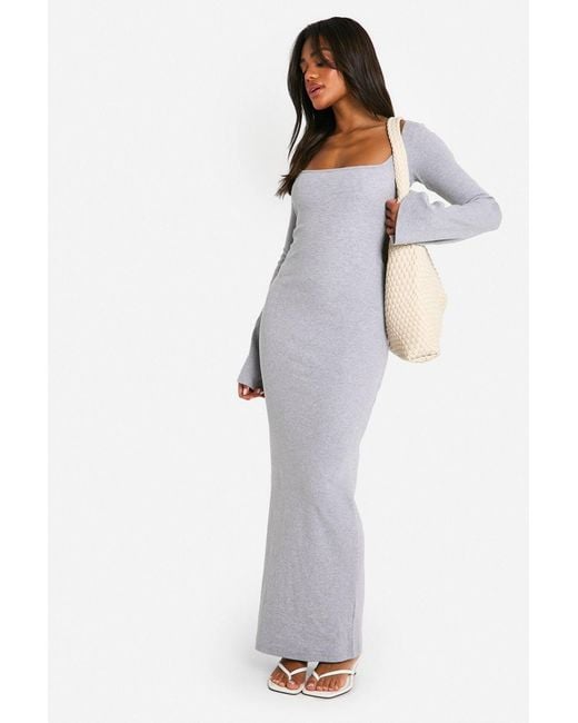 Boohoo White Basic Rib Square Neck Maxi