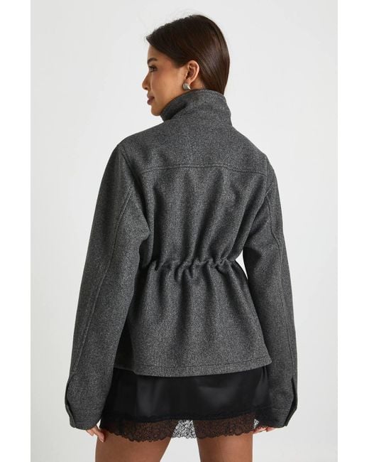 Boohoo Gray Cinched Wool Look Jacket